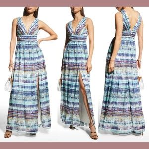NEW $298 Aidan by Aidan Mattox [ 12 ] V Neck Pleated‎ Chiffon Maxi Dress Gown